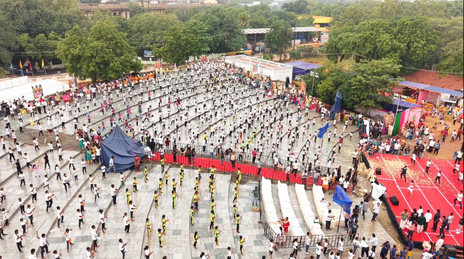 Large group of students participating in a traditional skills event