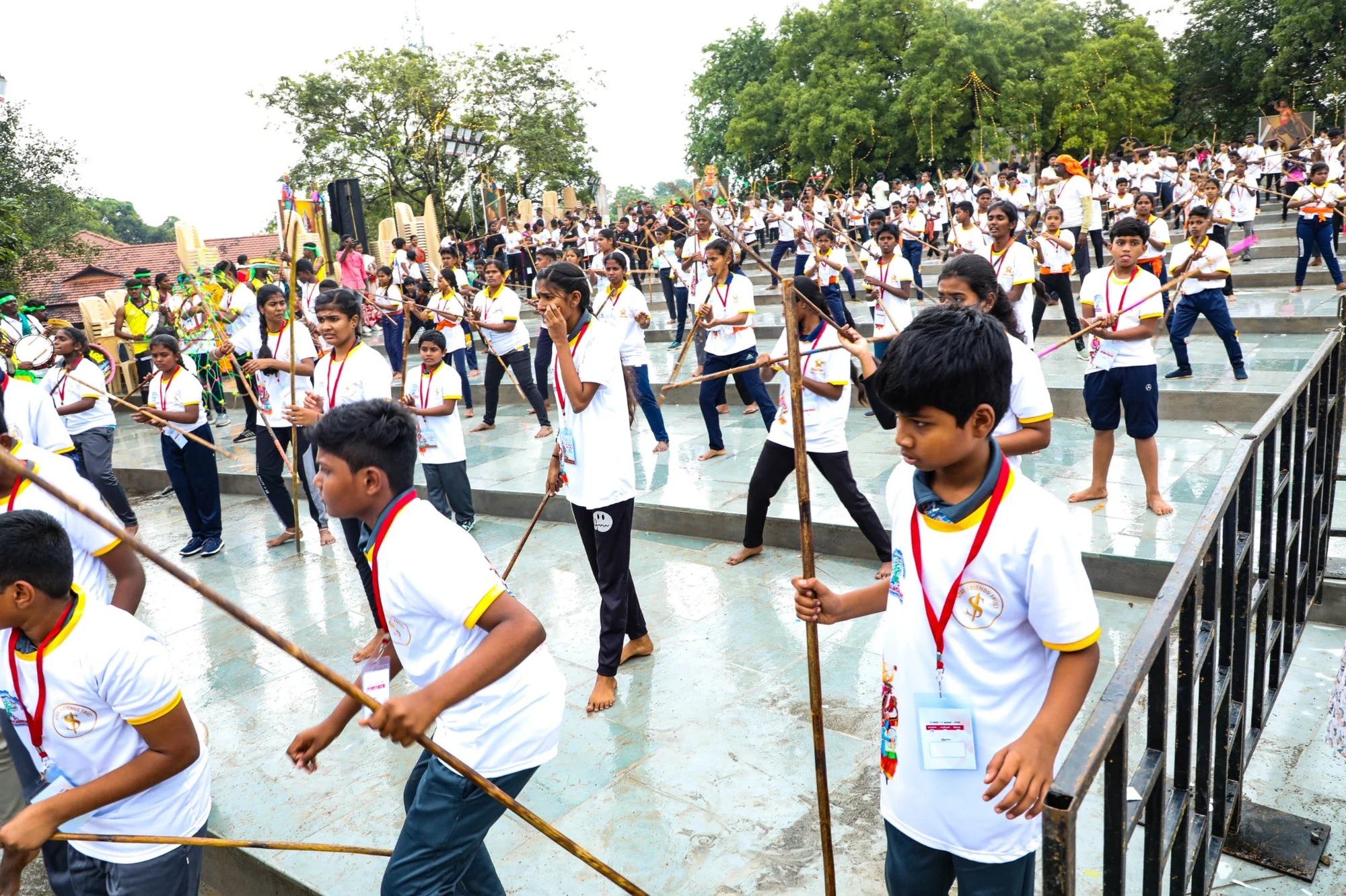 Students performing Silambam
