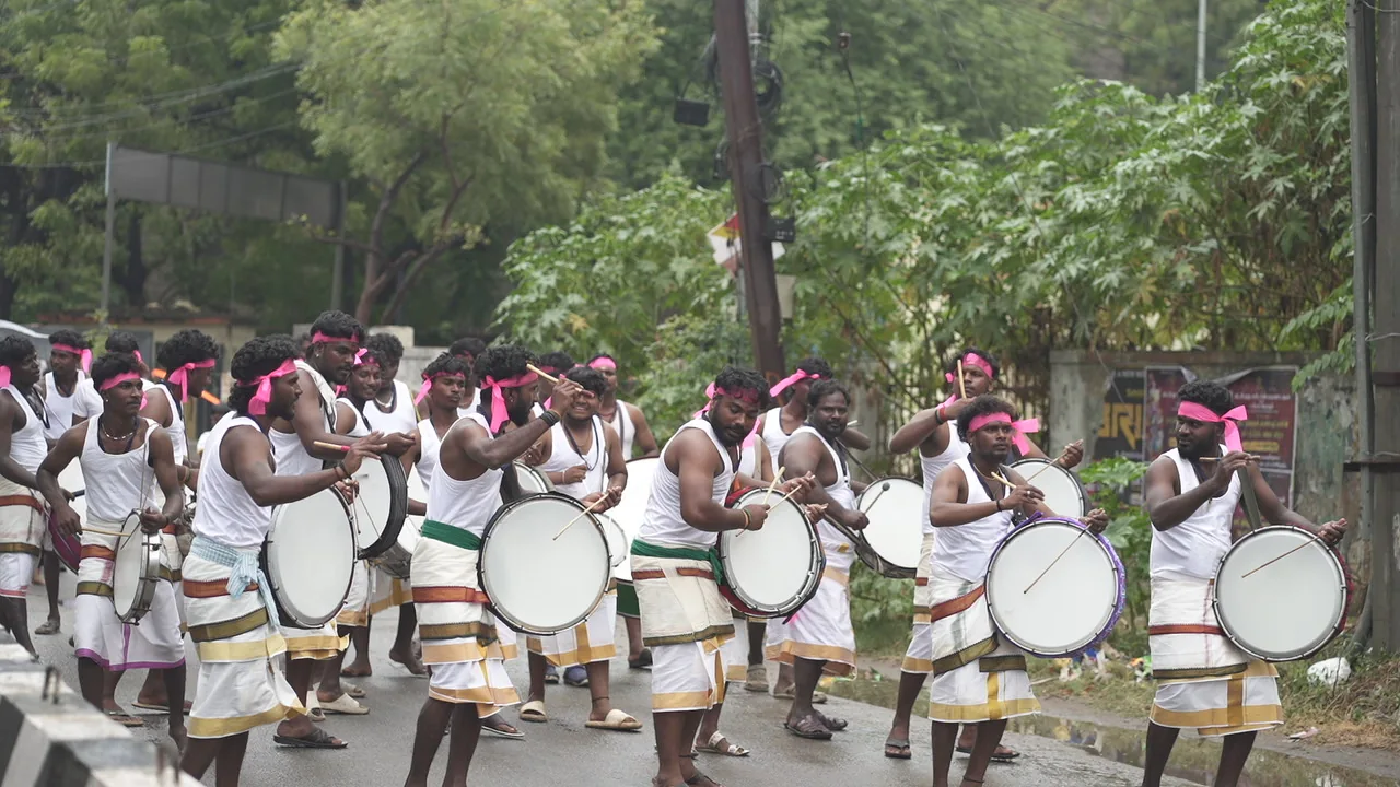 Traditional drummers performing outdoors